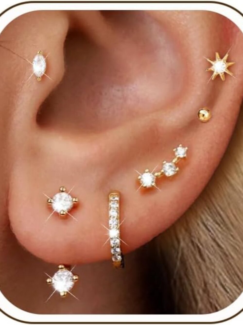 6 Pairs 14K Gold Plated Stud Earrings for Women, Hypoallergenic Cartilage Earrin